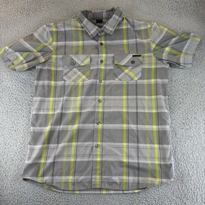 Oakley Regular Fit Button Up‎ Shirt Men's Large Short Sleeve Gray Checkered